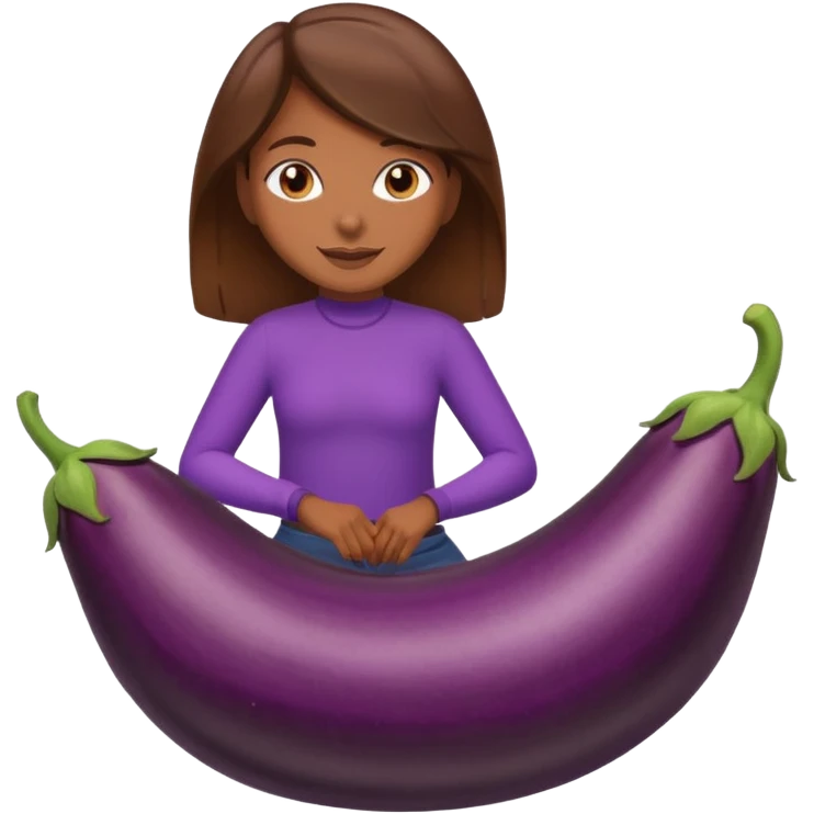 brown skinned girl with brown hair riding an eggplant  emoji