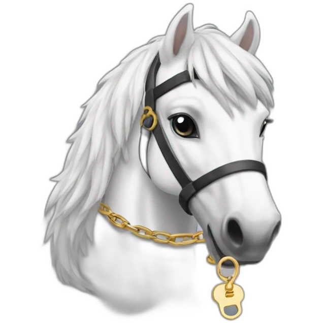 White stallion mustang wearing a key around the neck only necklace emoji