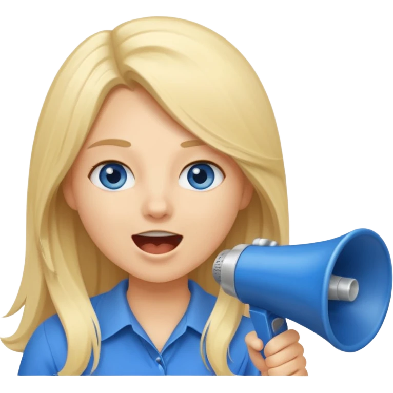 blue eyes blonde girl yelling into megaphone saying timeout long hair smiling emoji