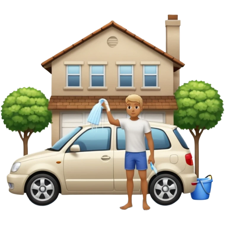 man washing a car outside his house full body emoji