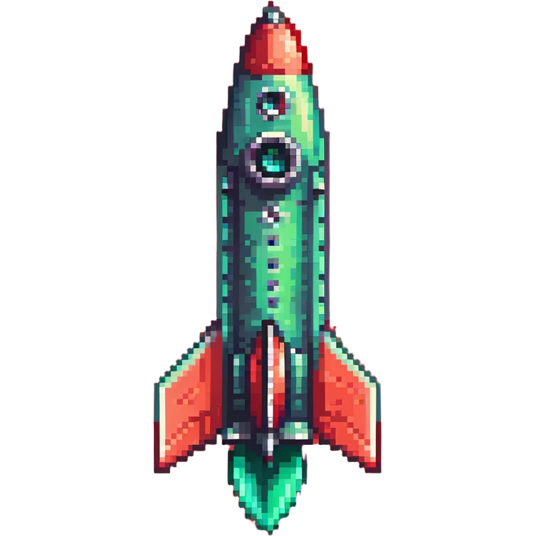 sleek rocket with green body and red fins, gradient transition emoji