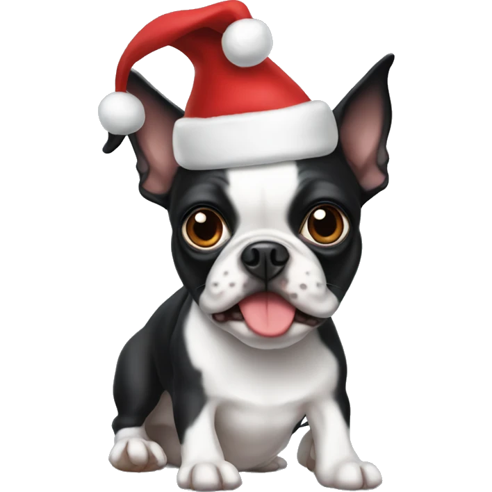 Boston terrier with Santa hat emoji
