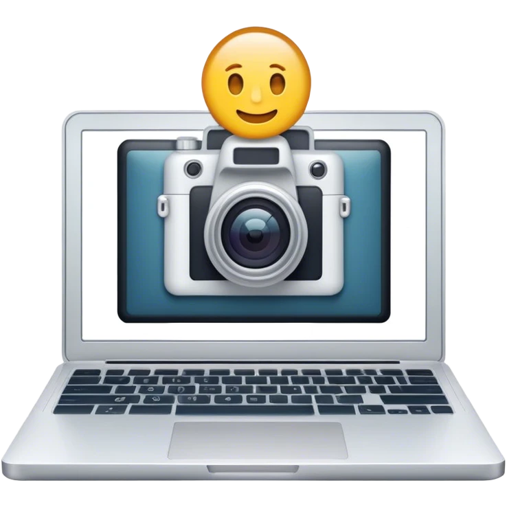 Create an emoji of blogging. The design should feature an open laptop or tablet with a visible blog post on the screen, showing text. Add a photo or video camera to symbolize multimedia content creation. Use modern, professional colors. Make the background transparent. emoji