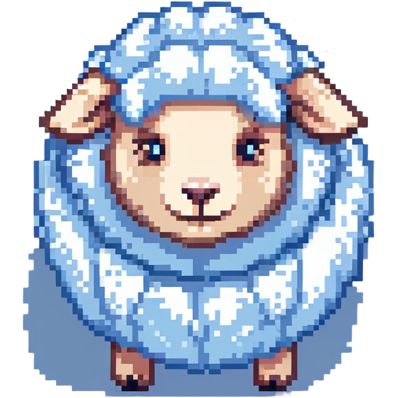 dreamy pastel blue sheep with fluffy wool and sleepy expression, like from a dream emoji