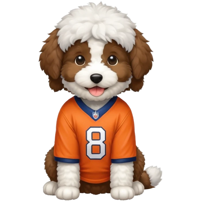 Bernedoodle puppy wearing denver broncos jersey emoji
