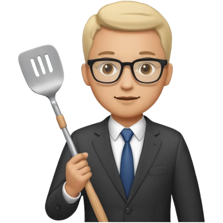 man with glasses wearing a suit and holding a spatula emoji