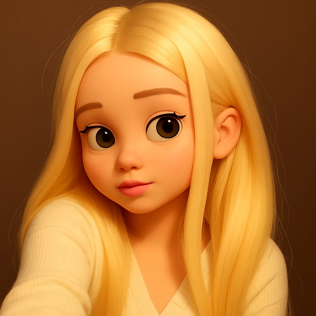 Expand the image upwards so the hair at the top is fully visible and add background above, do not change the girl and keep the same eyes, preserve the 3d-emoji style emoji