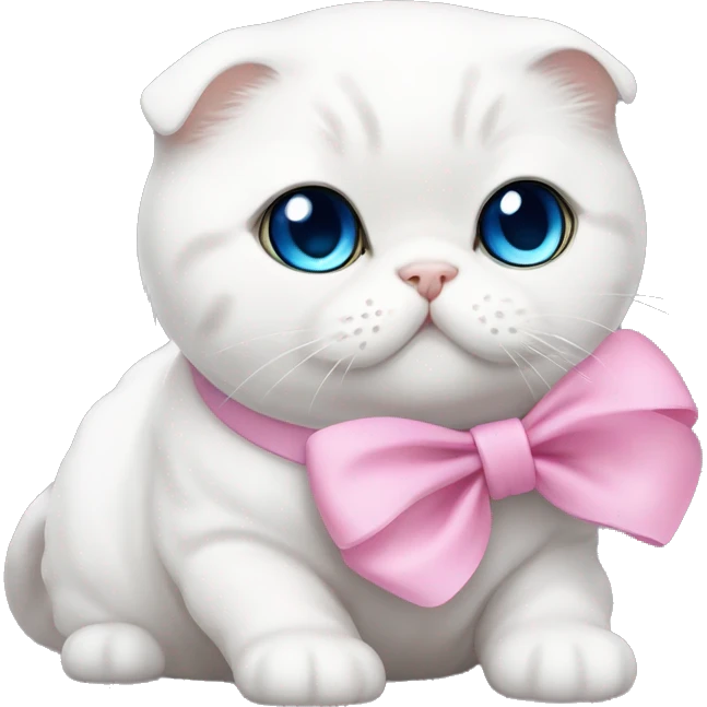 White Scottish fold with blue eyes and pink bow emoji