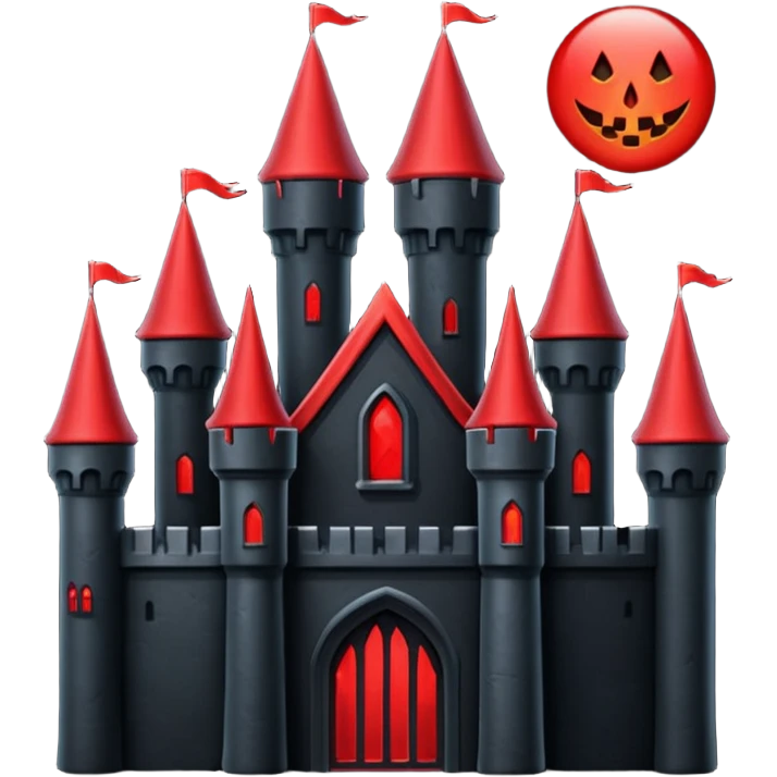 iOS sticker, dark castle, black walls, red windows, minimal fantasy emoji