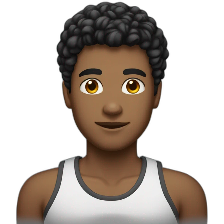 Jovem de corpo endomorfo com cabelo curto preto emoji