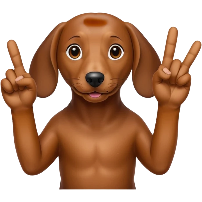 Create a dachshund showing a victory sign with his fingers emoji