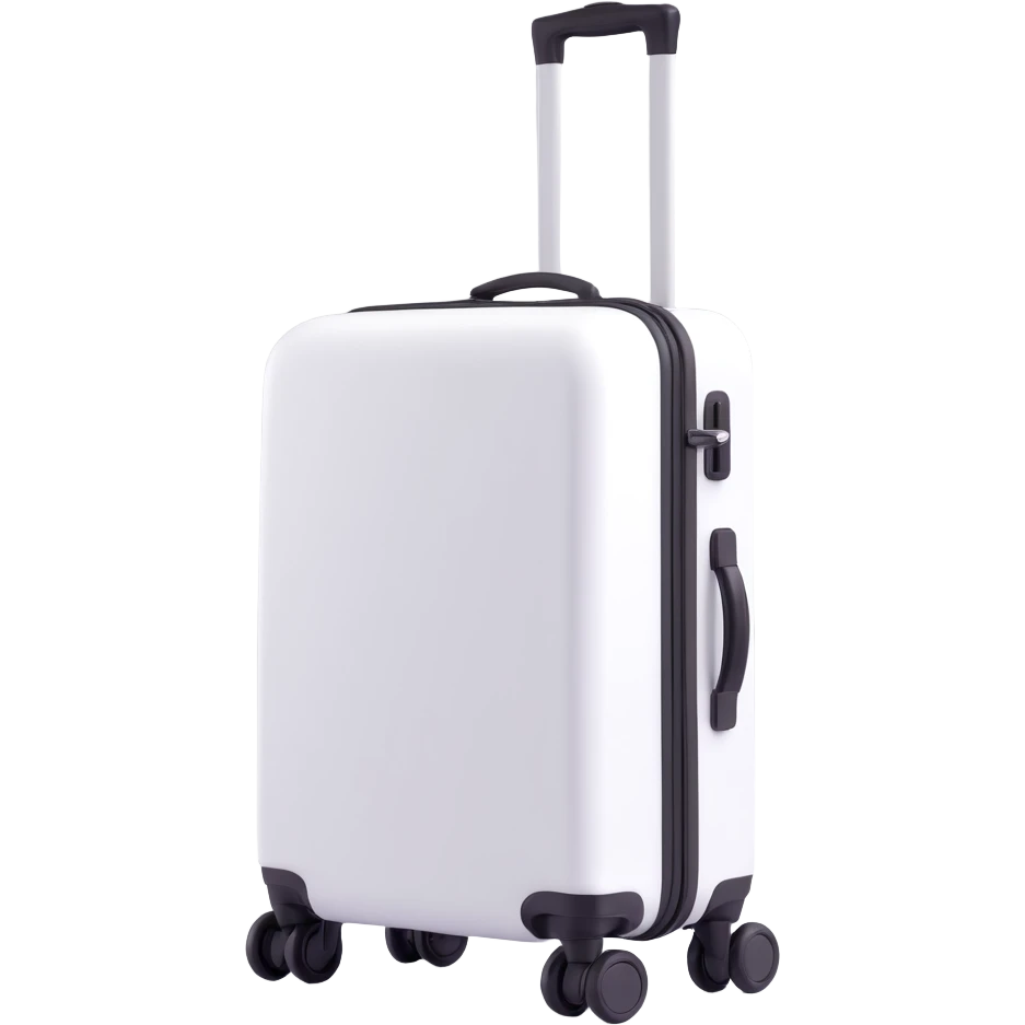 white suitcase on wheels, side view, 3D Emoji style, soft shadows and highlights, pure white color, transparent background, no decoration emoji