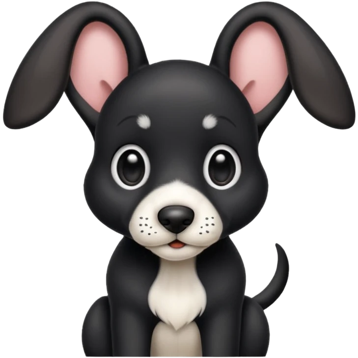 Realistic puppy black hound dog, white snout, big ears, white chest emoji
