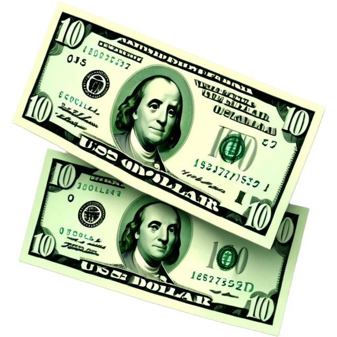 3D realistic US 100 dollar bill sticker, slight perspective, centered, clean cutout, transparent background, no text, no watermark emoji