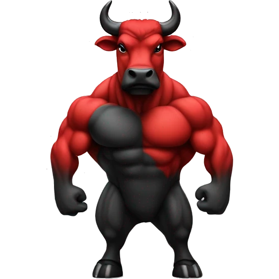 strong bull in black and red colors emoji
