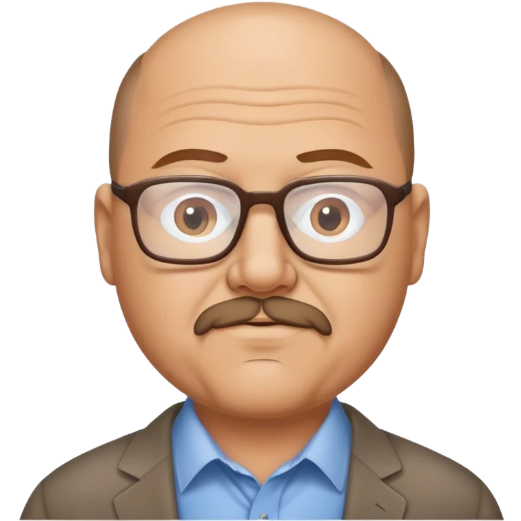 55 year old chubby brown haired balding man business casual with glasses and goatee emoji