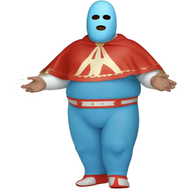 White Fat Lucia libre wrestler cape red powder blue pants mask red and powder blue red cape emoji