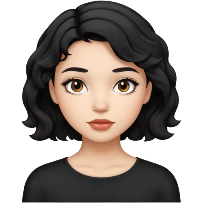 girl with black short wavy hair and with light makeup no lashes emoji