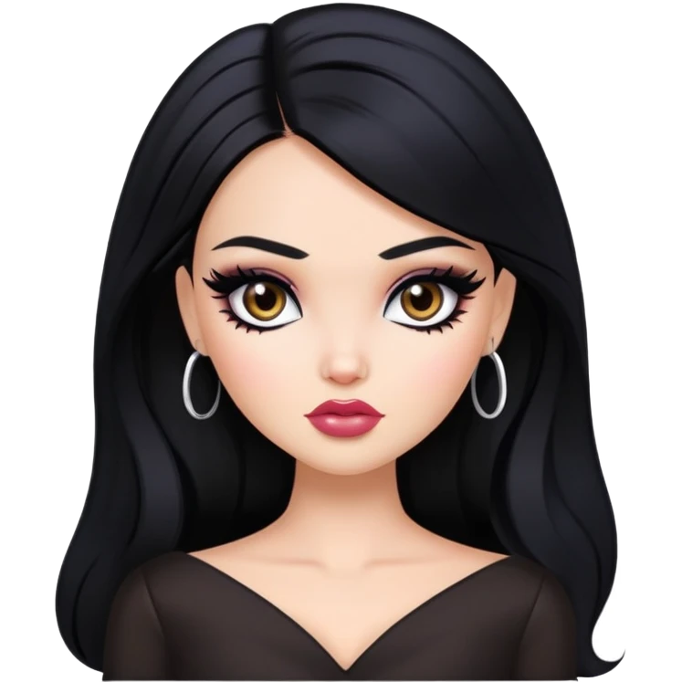 gothic style, black hair, pretty makeup, pretty bratz baddie emoji
