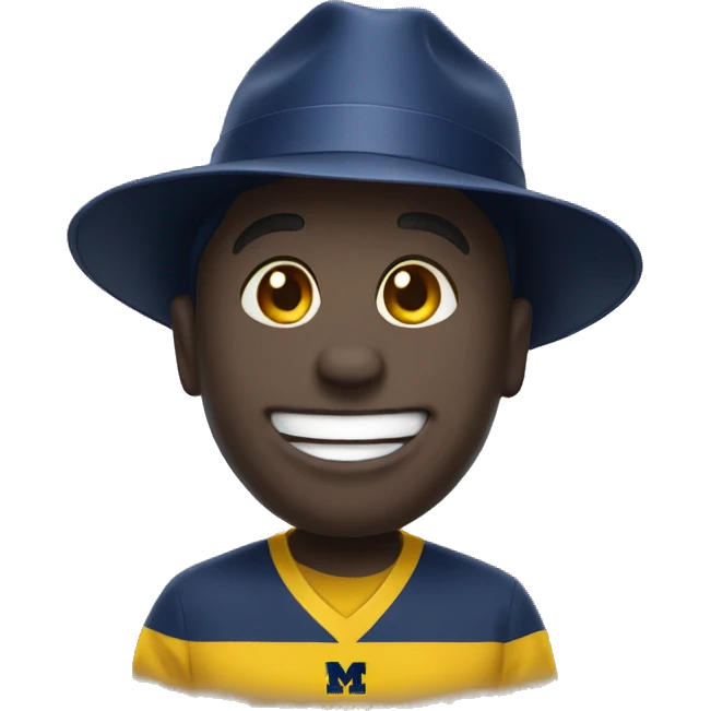 Happy emoji wearing University of Michigan hat emoji
