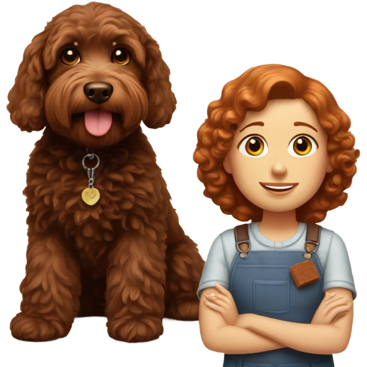 realistic red headed girl with chocolate labradoodle  emoji