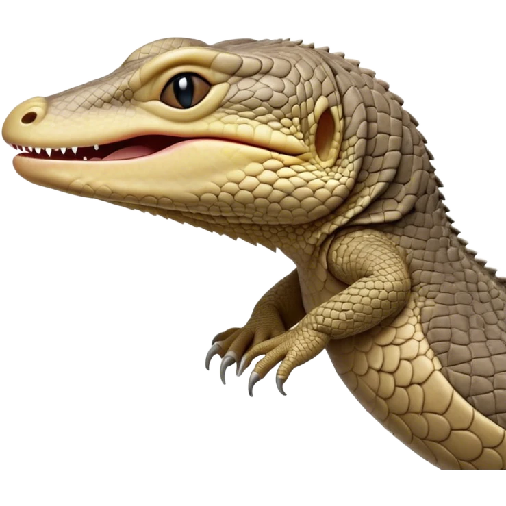 Cinematic Cute Yawning Monitor Lizard Portrait Emoji, Head tilted slightly with a dramatic, wide-open yawn, showcasing textured, patterned scales and sleepy, half-closed eyes exuding relaxed charm, Simplified yet irresistibly adorable features, highly detailed, glowing with a soft, cozy glow, high shine, relaxed yet expressive, stylized with a dash of whimsical wildness, soft glowing outline, capturing the essence of a drowsy yet affectionate reptile that appears ready to stretch out for a nap! emoji