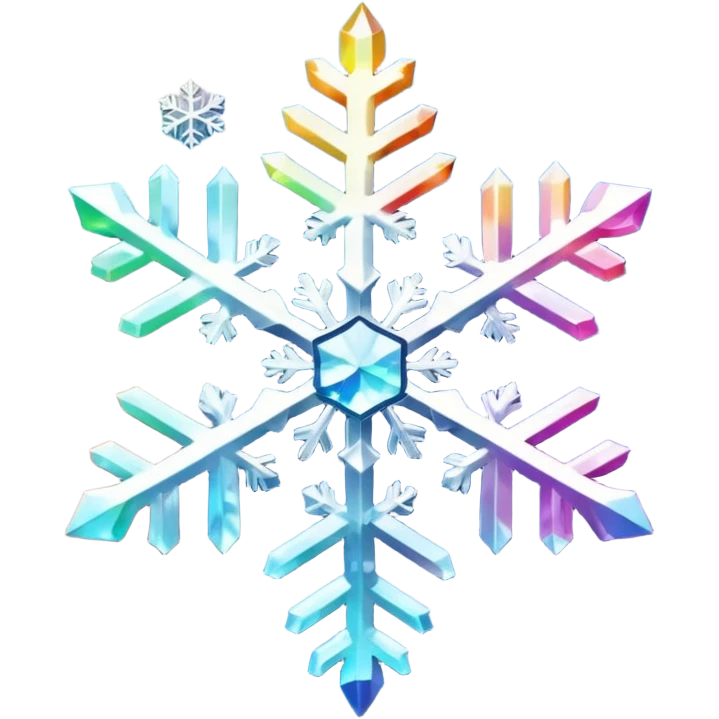 Holographic rainbow glitter, realistic snowflake emoji