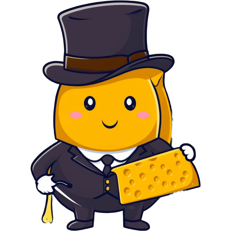 a cheese with a black tophat and golden monocle emoji