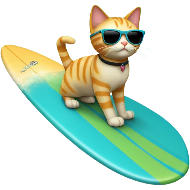 surfing cat with sunglasses￼ emoji