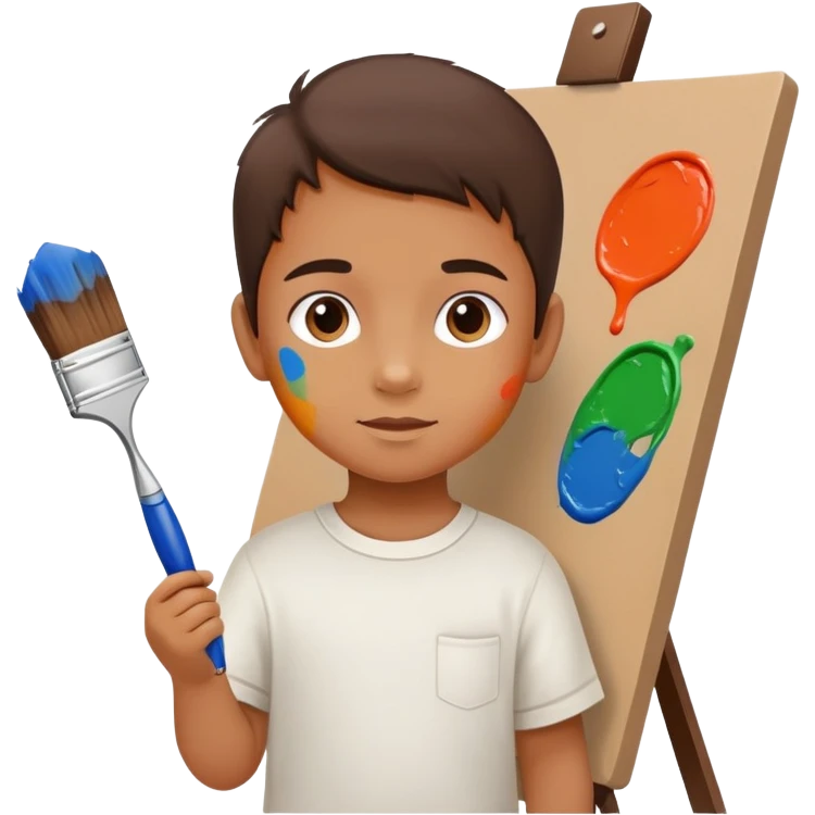 child painting on a canvas with a brush, colorful and creative emoji