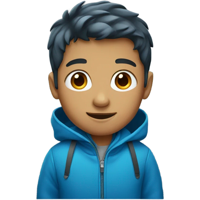 A boy that is wearing a blue jaki emoji