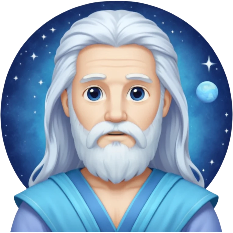 Uranus, God of Sky from Gods and Goddesses with long white hair and beard, pale periwinkle outfit emoji