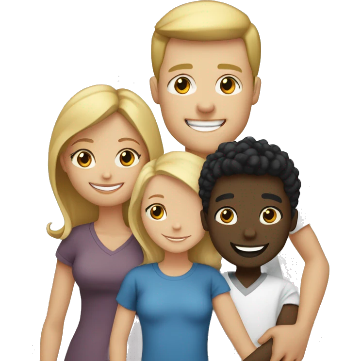 happy family, 1 blonde woman, 1 white man, 1 black man, 1 black girl, 1 black child emoji