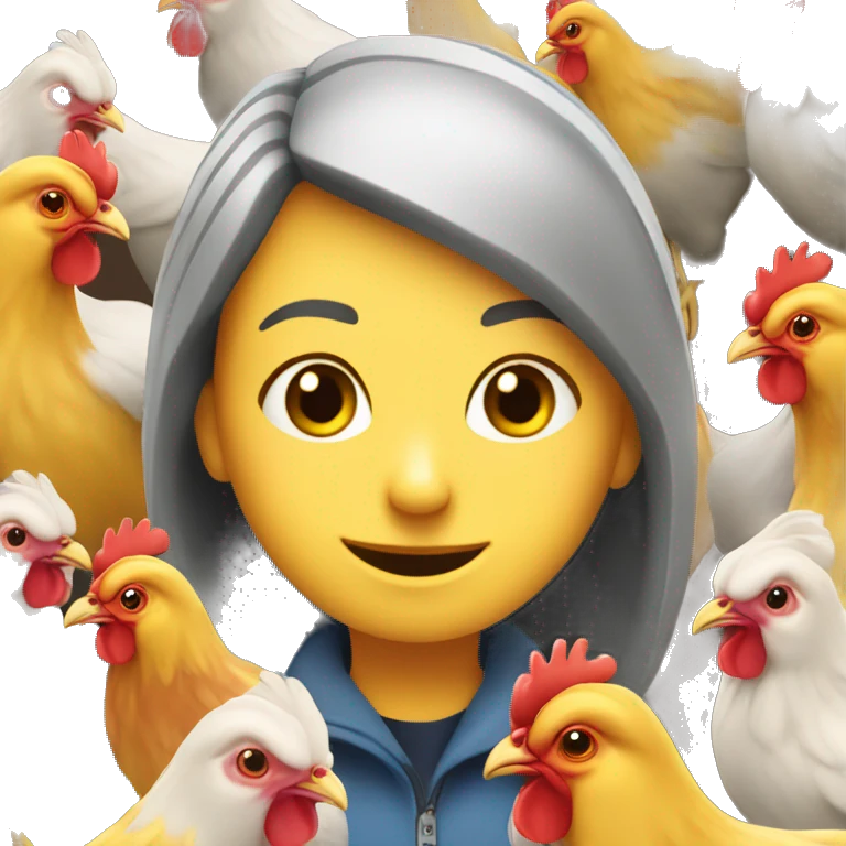 A person who loves chickens and teaching students; loves driving; learning english emoji