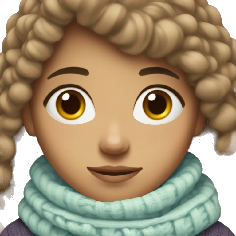 Make me a girl with brown hair and light skin with a sweater and scarf cold  emoji