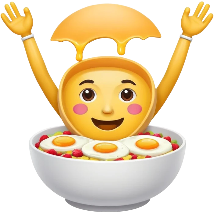 Breakfast bowl with a face on the bowl and arms and legs ready for gym emoji