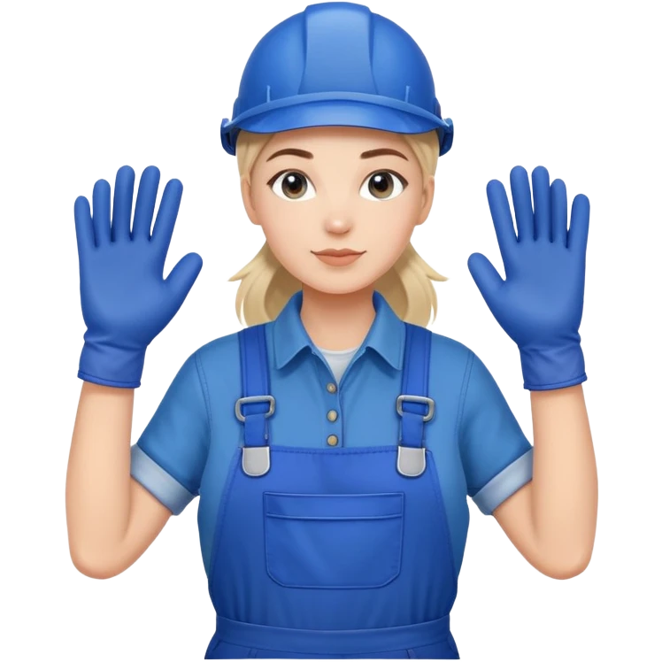 Russian factory worker gender neutral in blue overalls with gloves industrial background emoji