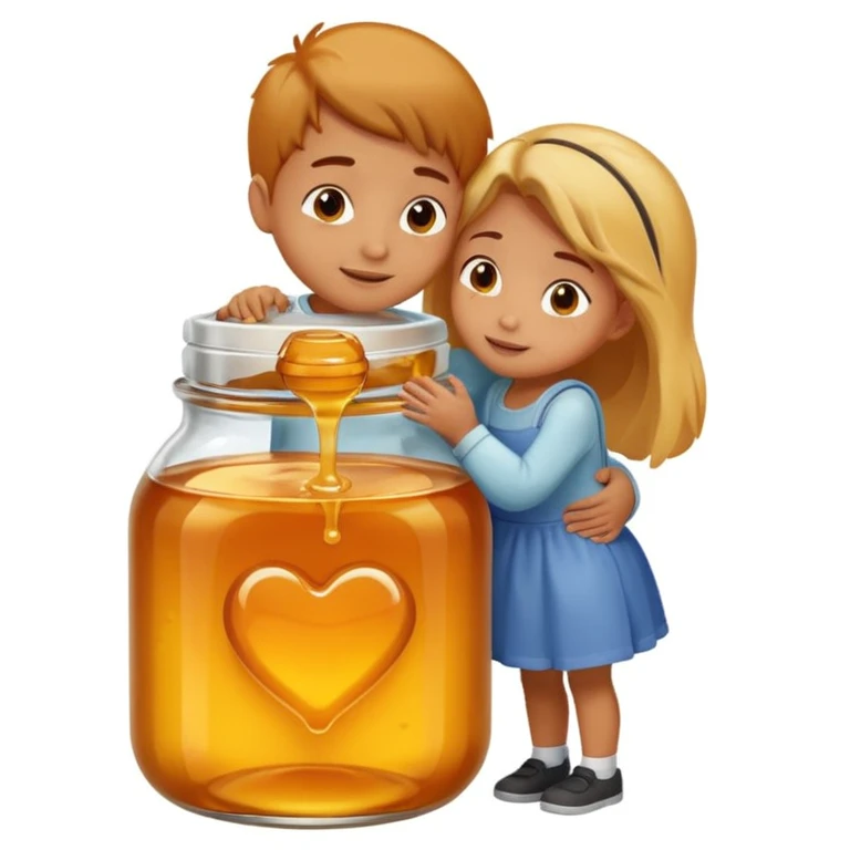 A boy and a girl inside a jar of honey hugging and kissing emoji