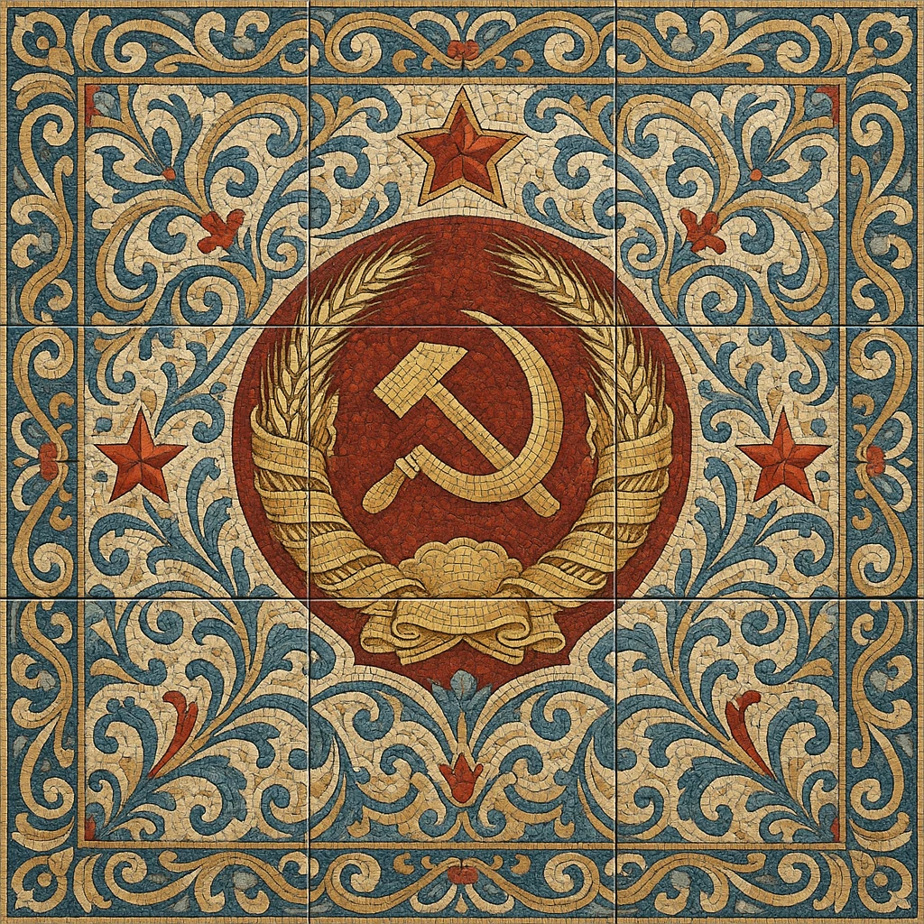 Kerama Marazzi style tile design featuring a Soviet-era mosaic motif, ornamental and decorative emoji