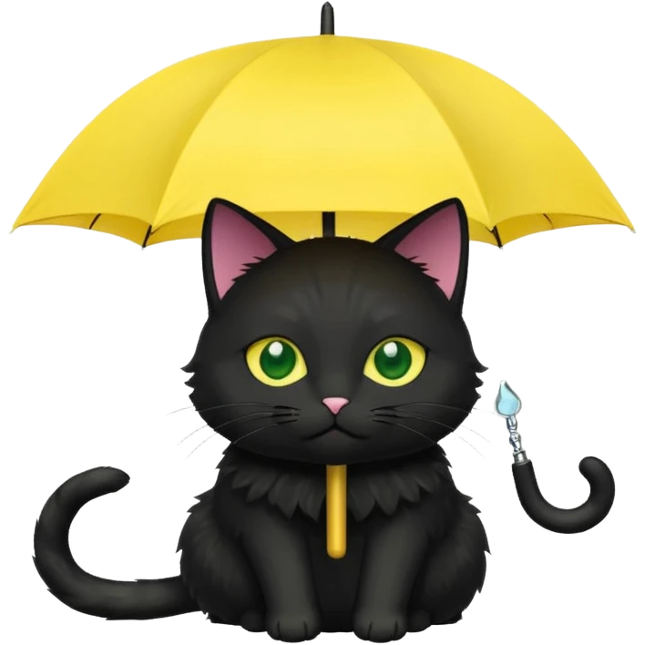 black cat is holding a yellow umbrella. emoji