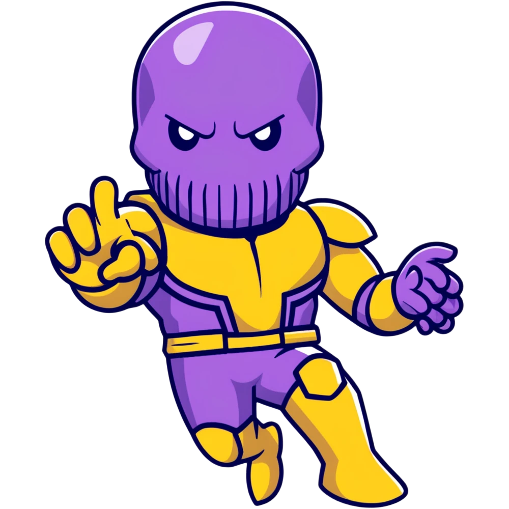 Thanos with Infinity Gauntlet in Squid Game player uniform making a defiant pose emoji