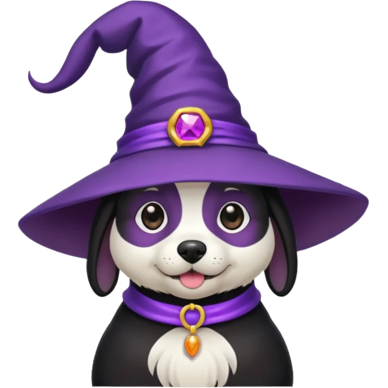 dog wear purple wicth hat emoji