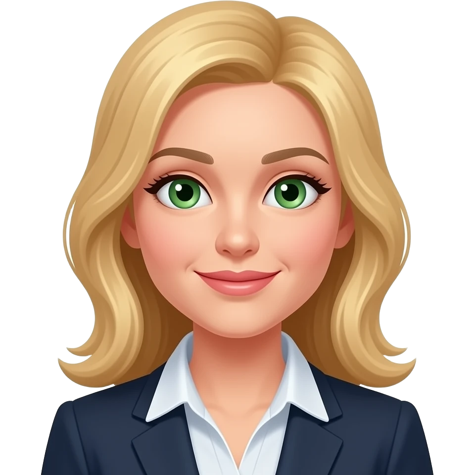 Vállalkozási ügyviteli ügyintéző nő szőke hajjal és zöld szemmel emoji