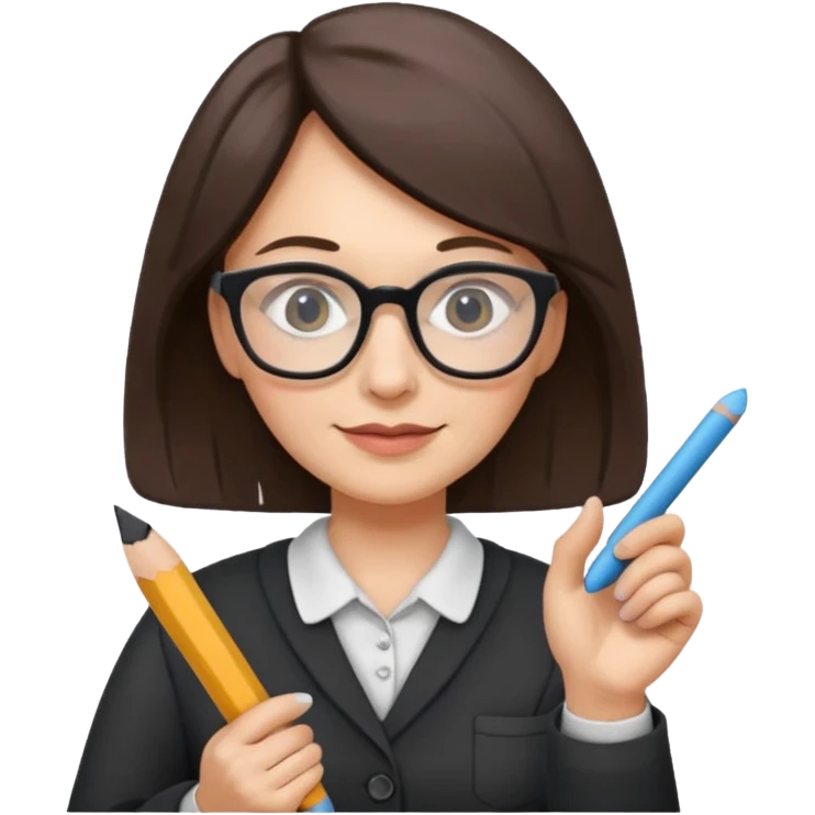 woman teacher, old, wearing glasses, hold chalk on hand emoji