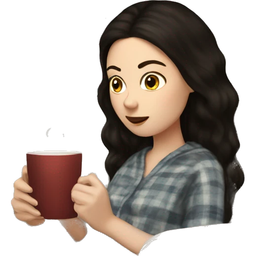 White girl dark hair reading a kindle on a couch with tea and blanket emoji
