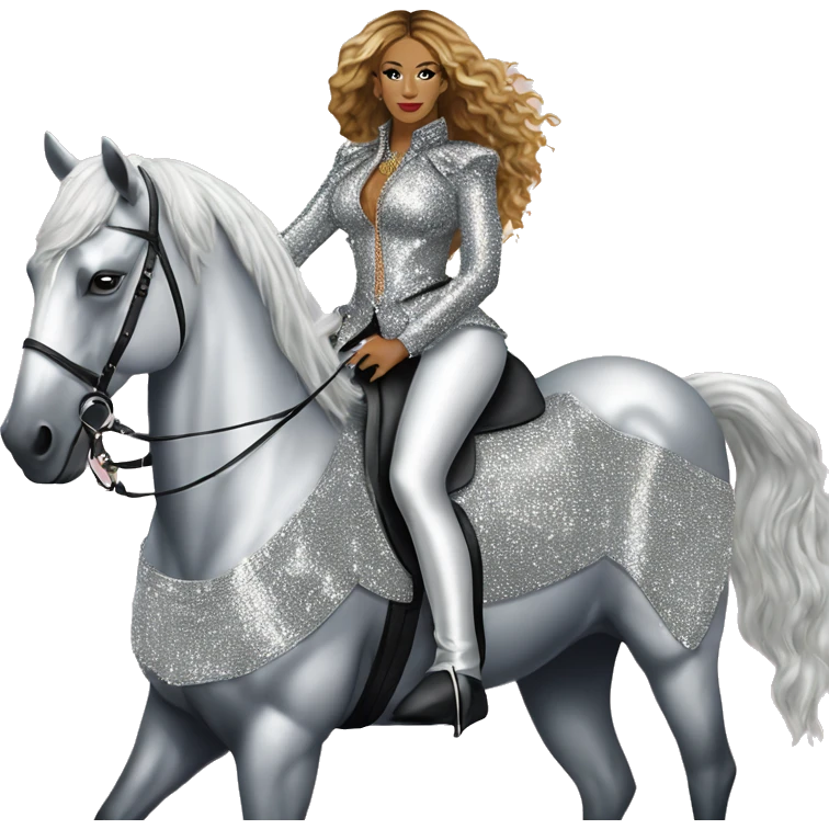 beyonce wearing silver crystal leopard riding silver sparkly horse renaissance album cover emoji