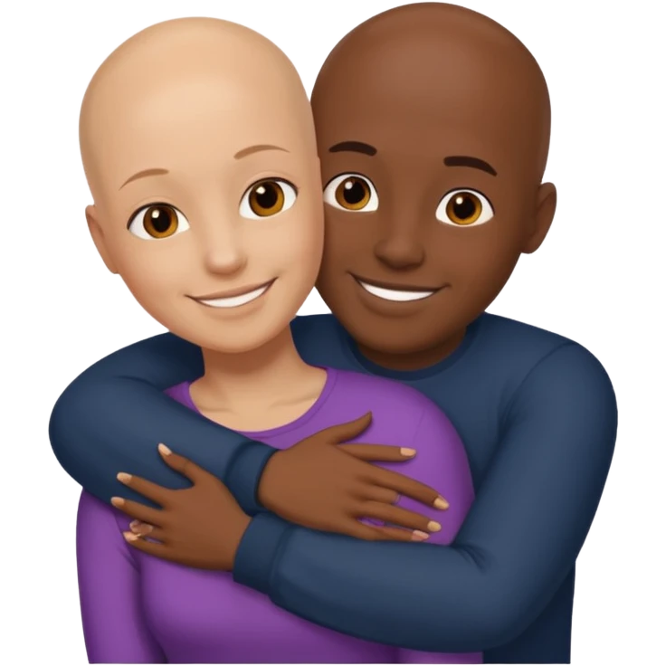 Bald white guy hugging black female friend emoji