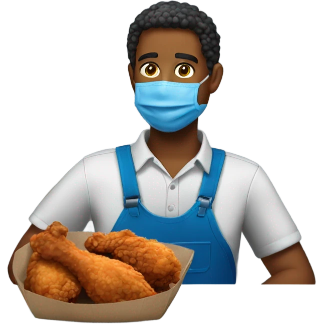Amazon worker blue vest eating fried chicken emoji