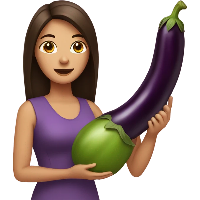 Brunette holding eggplant emoji