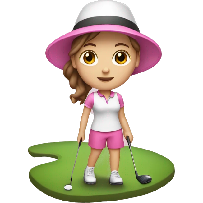 White girl with brown hair wearing a pink hat and golfing emoji